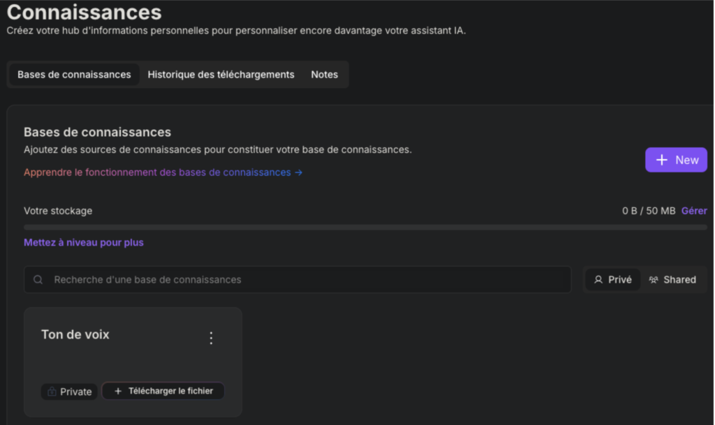 Aperçu de la base de conaissance TextCortex